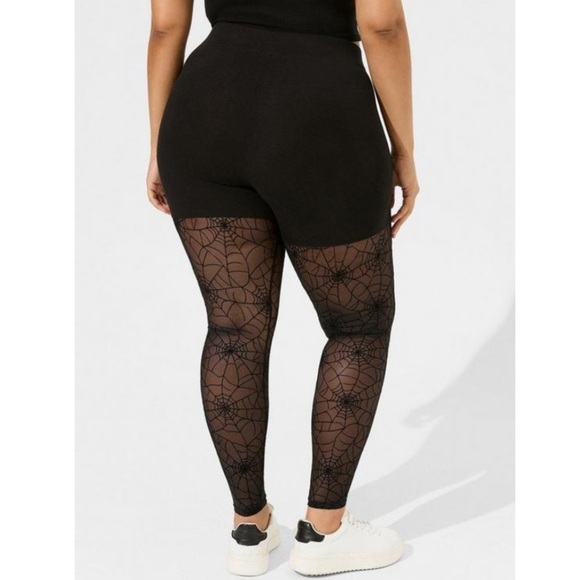 TORRID NWT Full Length Signature Waist Flocked Legging Black Spiderwebs - Picture 2 of 3